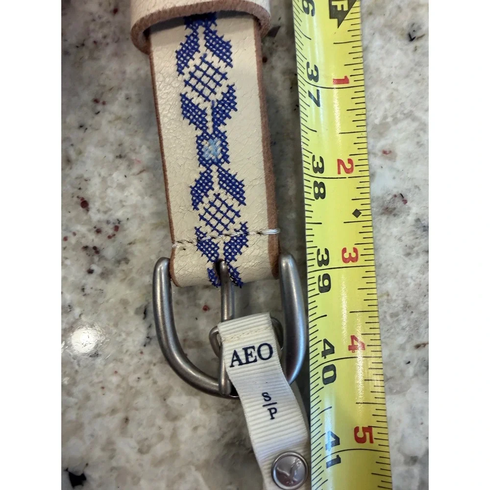 American Eagle S/P Cream Embroidered Leather Belt – 100% Buffalo Leather‎